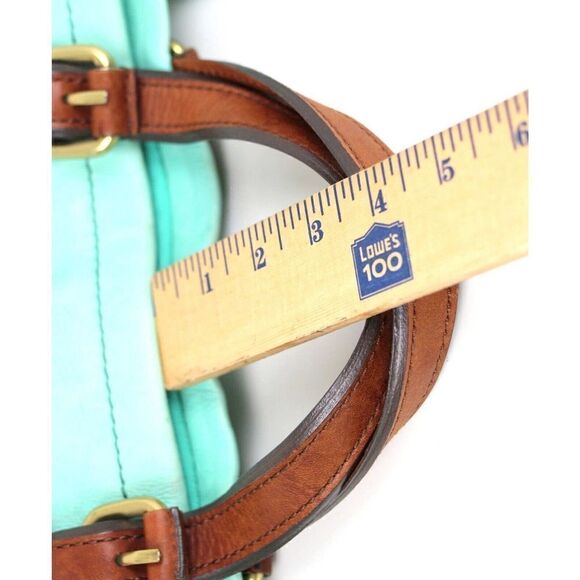 Fossil AQUA GREEN GENUINE LEATHER CONVERTIBLE TAN TOP HANDLE SHOULDER BAG TOTE - Picture 13 of 14